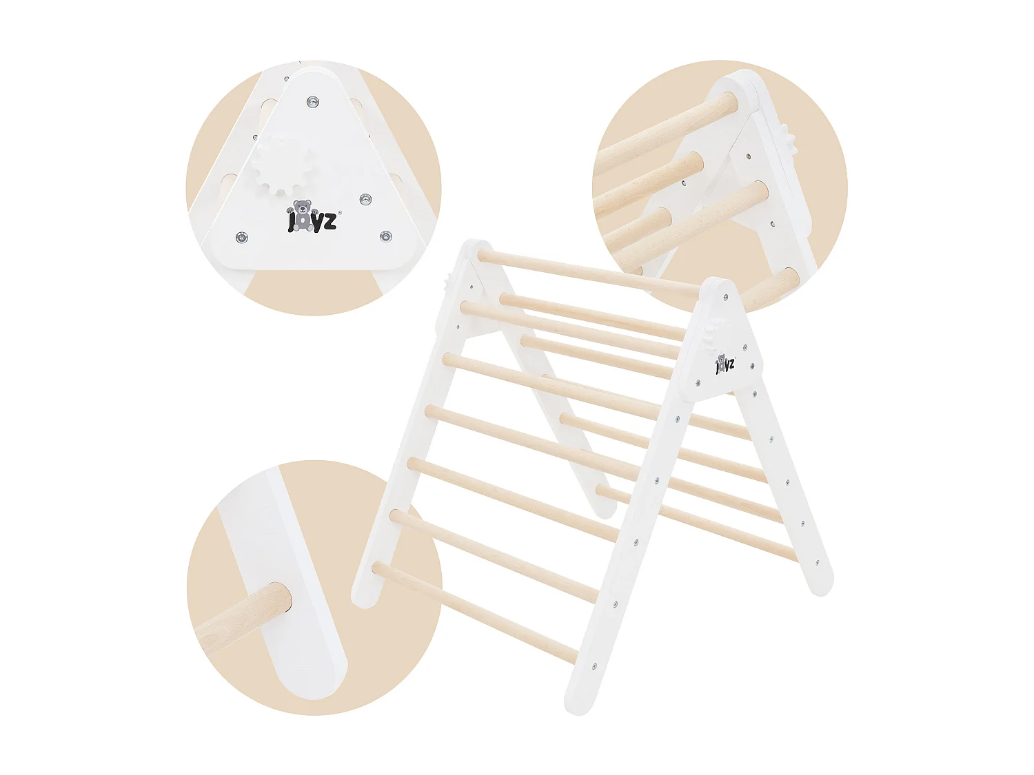 Set de escalada de madera blanca Montessori: arco + tobogán + triángulo de escalada