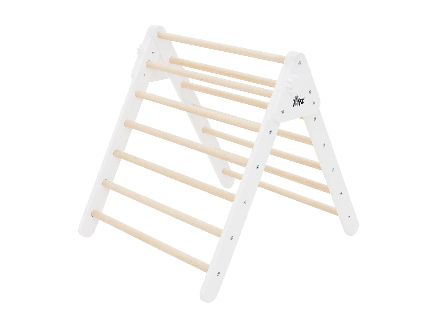 Tobogán de madera natural/blanca para escalada en forma de triángulo para niños