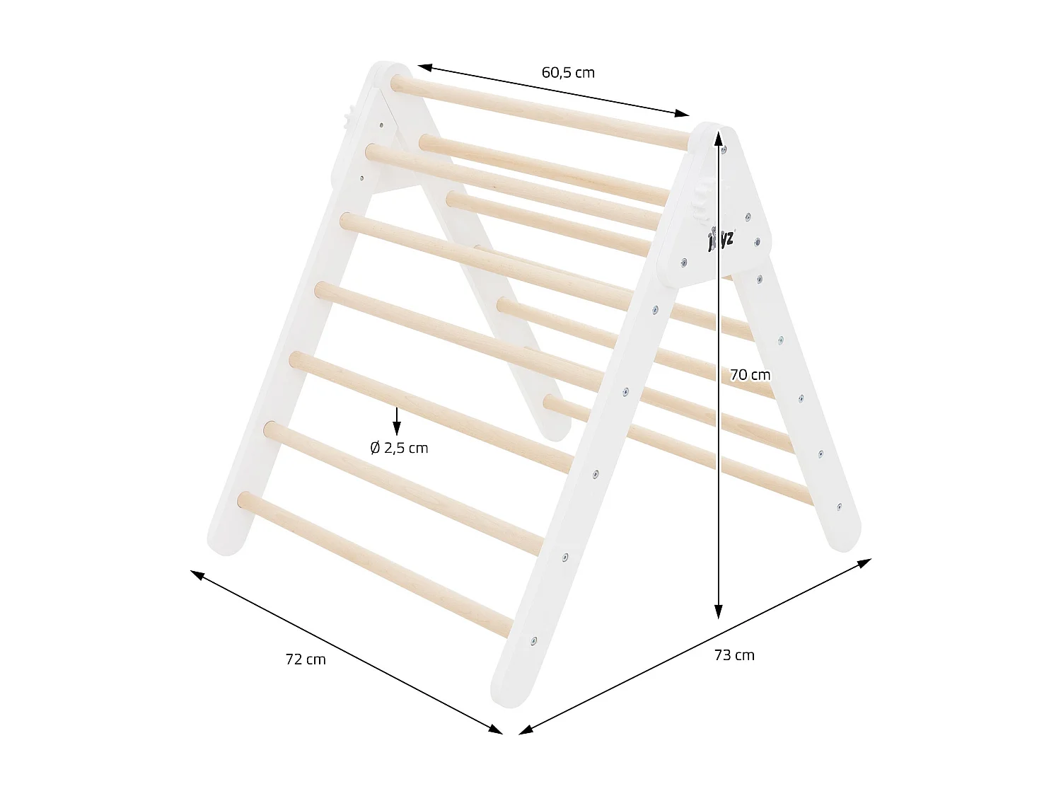 Tobogán de madera natural/blanca para escalada en forma de triángulo para niños