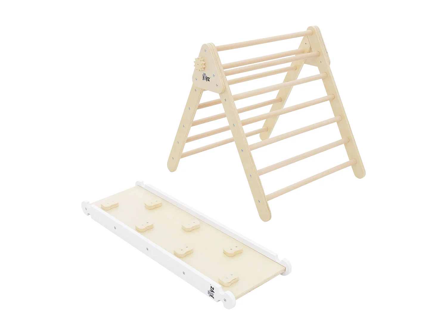 Estructura de escalada de madera natural/blanca Tobogán de escalada triangular para niños