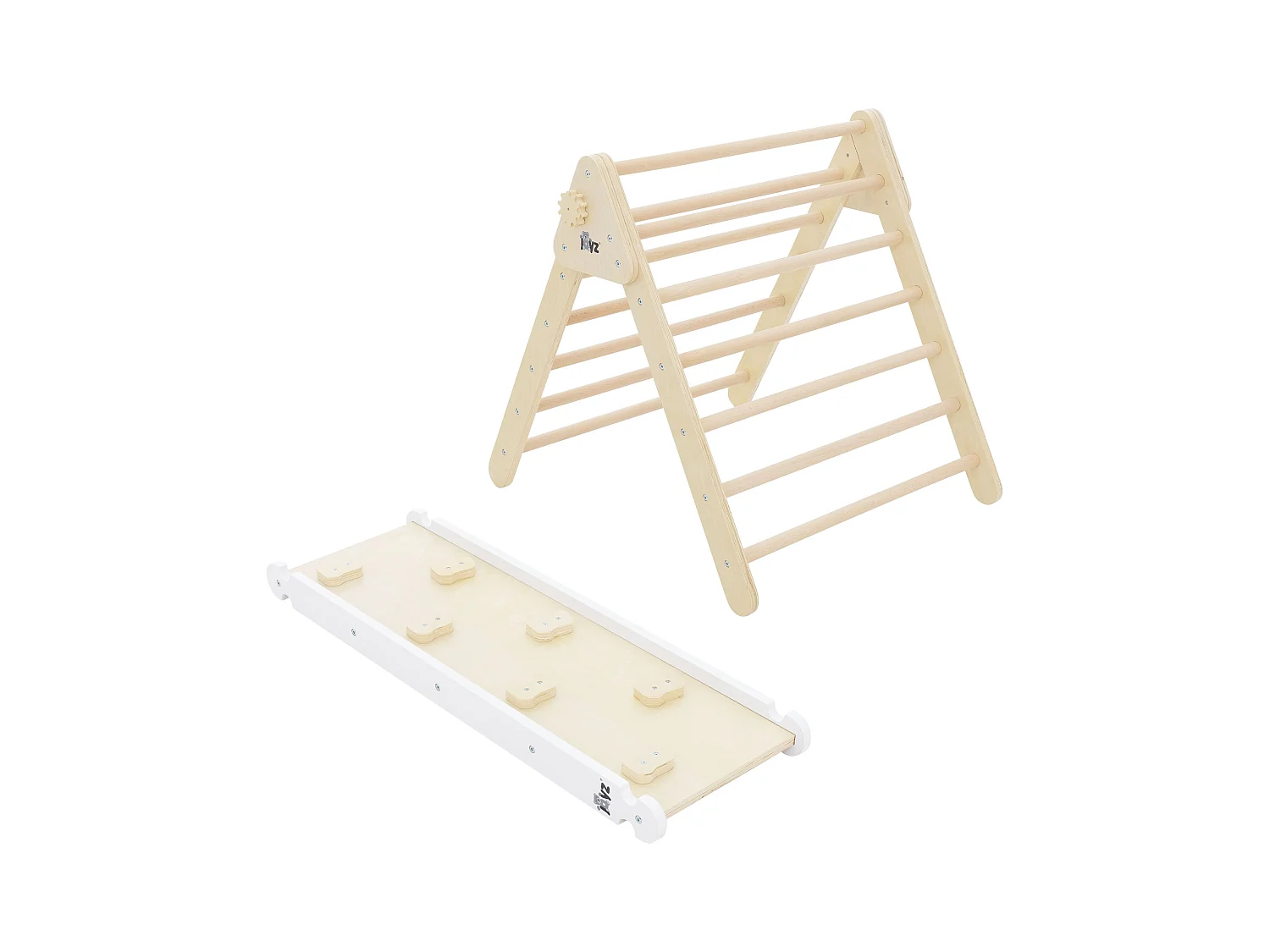 Structure d'escalade bois naturel/blanc toboggan triangle d'escalade d'enfants