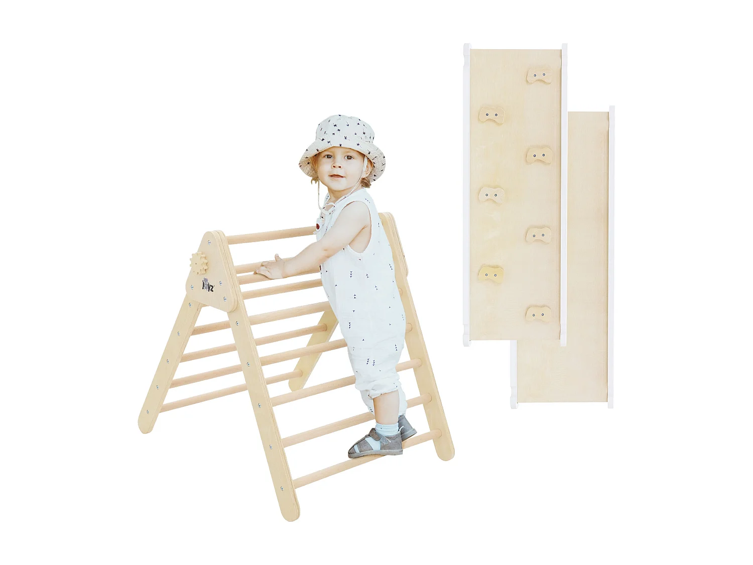 Estructura de escalada de madera natural/blanca Tobogán de escalada triangular para niños