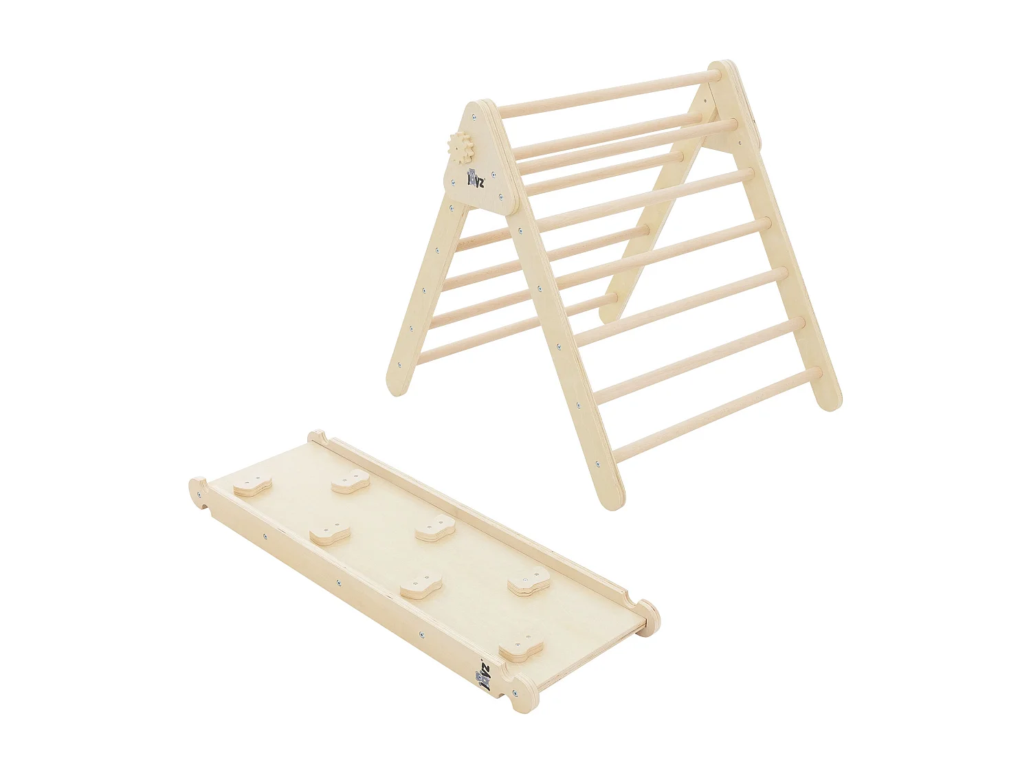Tobogán de madera natural para niños Pikler + Triángulo de escalada