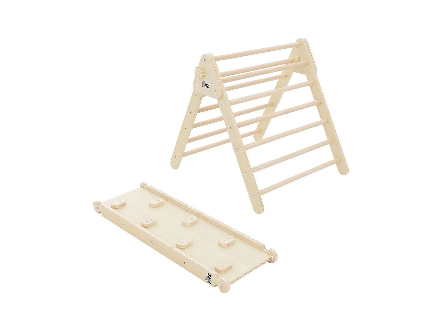 Structure d'escalade bois naturel toboggan +triangle d'escalade Pikler d'enfants