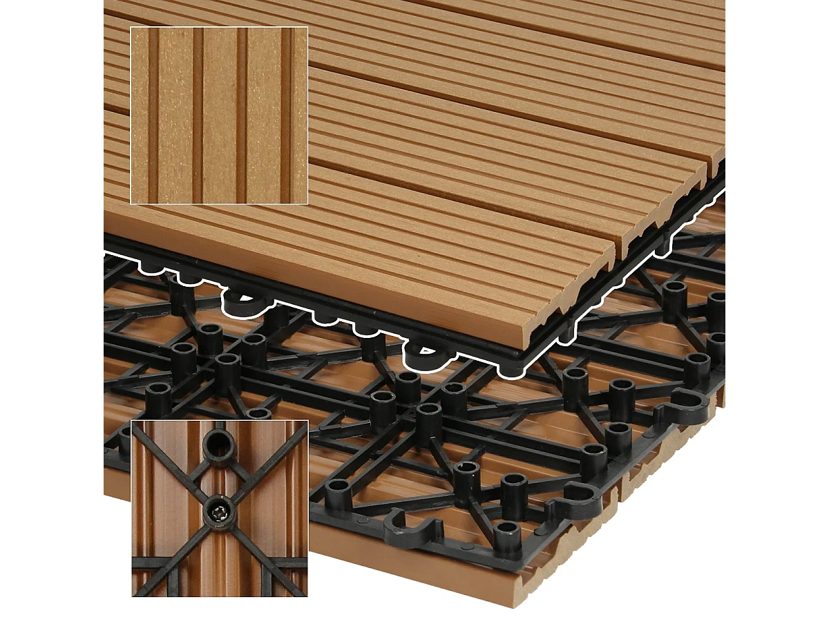 Carreaux WPC aspect bois 60x30cm 5 m² dalles de sol teck terrasse patio balcon