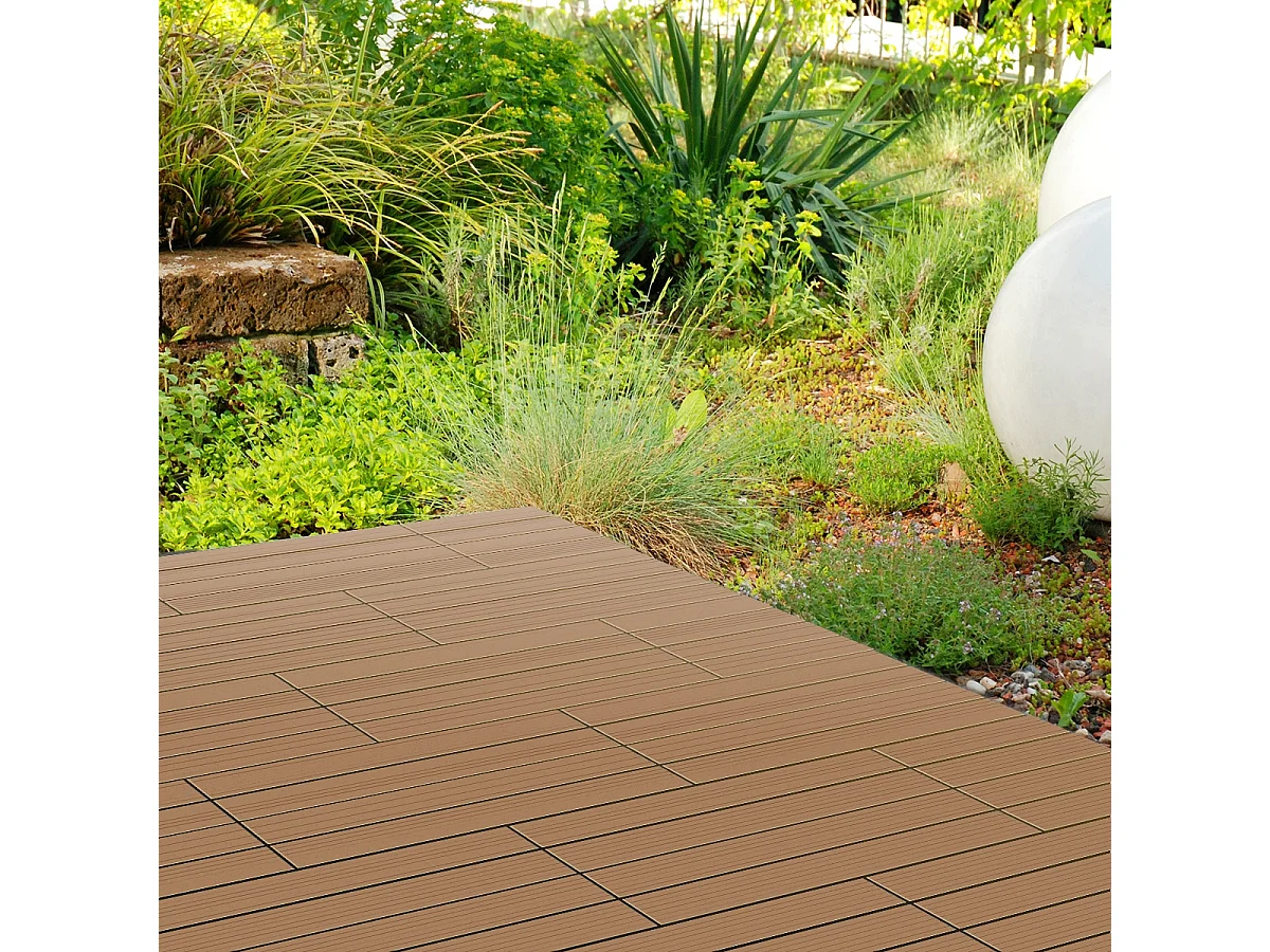 Carreaux WPC aspect bois 60x30cm 5 m² dalles de sol teck terrasse patio balcon