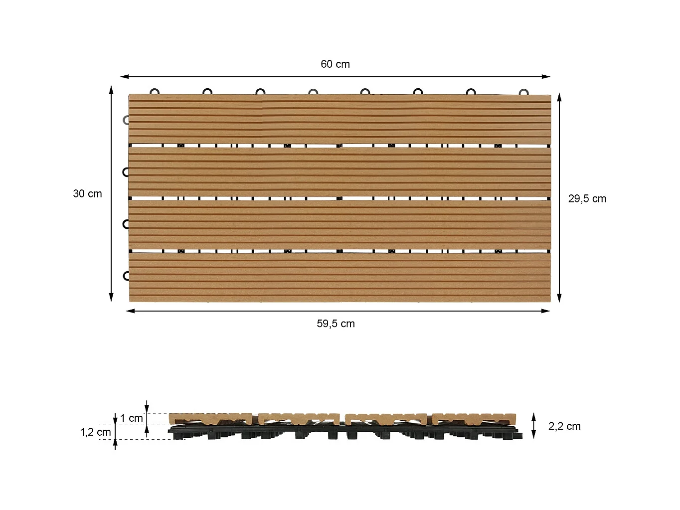 5m² Baldosas WPC 30 azulejos para exterior 60x30cm con sistema clic color teca