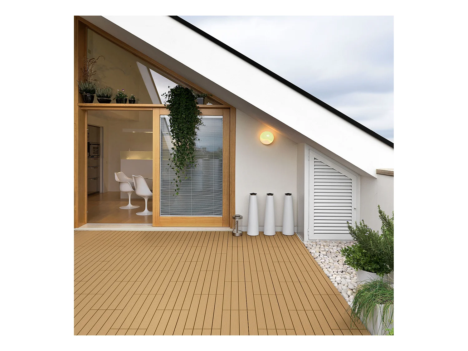 5m² Baldosas WPC 30 azulejos para exterior 60x30cm con sistema clic color teca