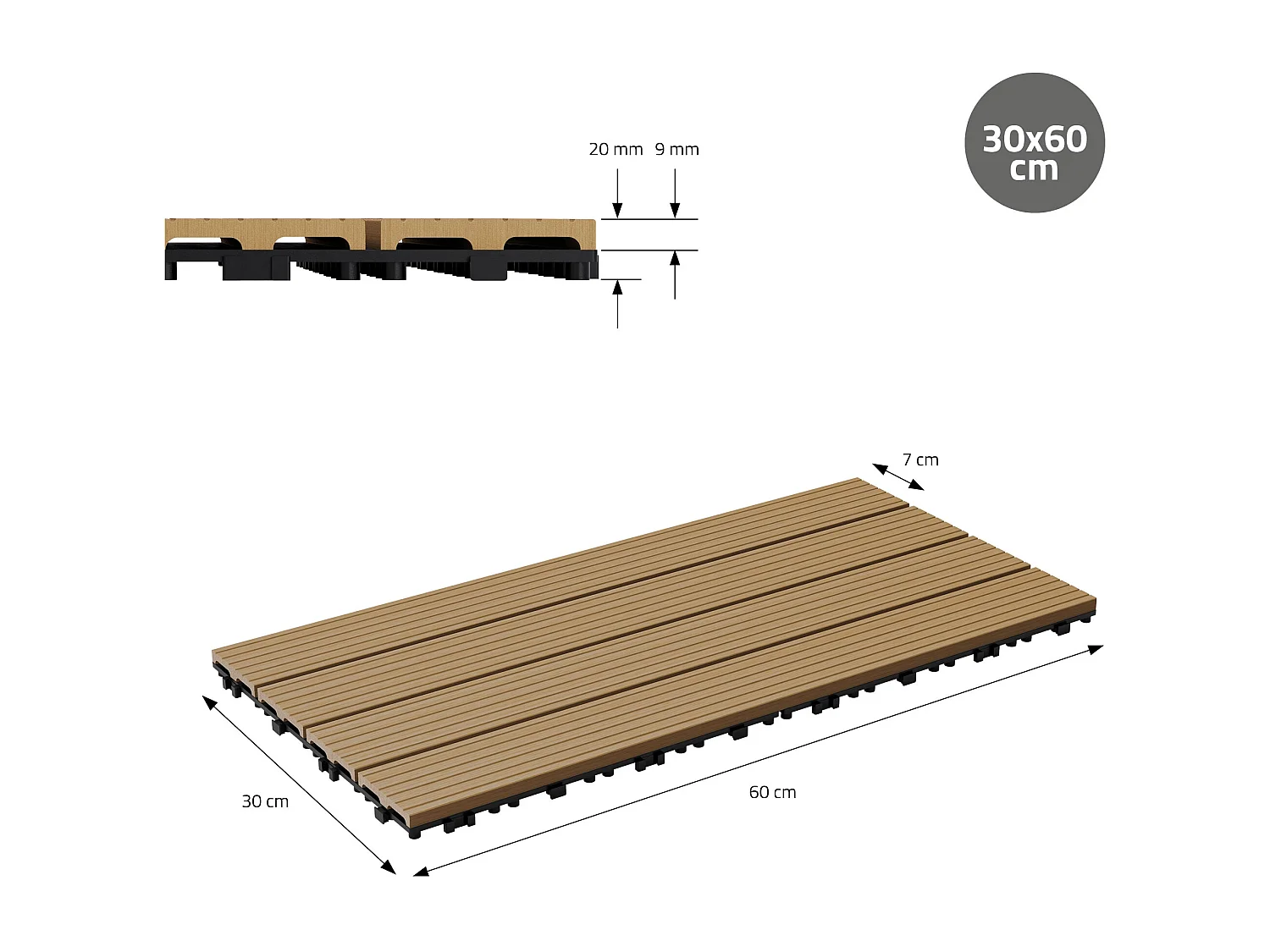 30x Piastrelle WPC per pavimento 60x30 cm balcone da giardino plug-in teak 5 m²