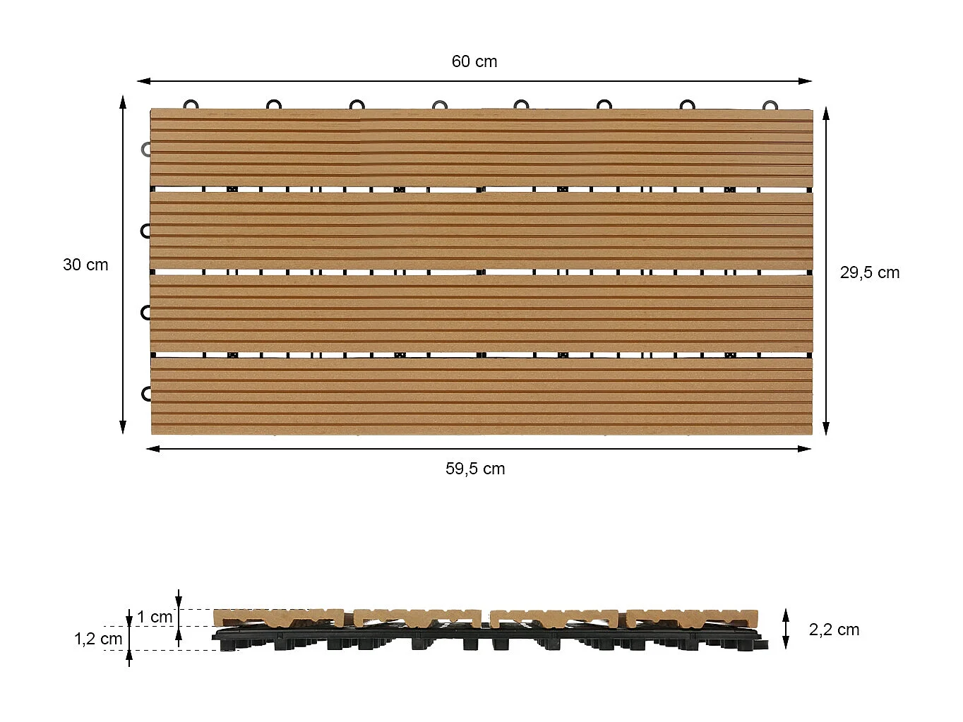 12x Piastrelle WPC per pavimento 60x30 cm balcone da giardino plug-in teak 2 m²