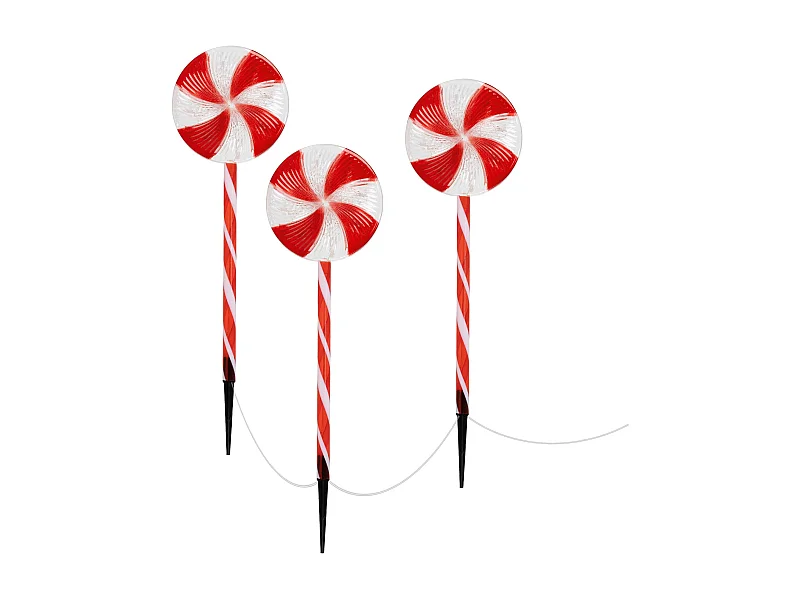 3 Piruletas navideñas luz LED 3m decorativas con temporizador función a pilas