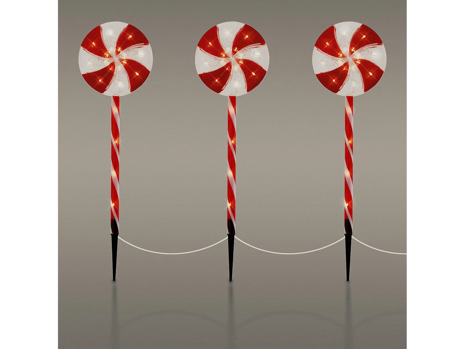 3 Piruletas navideñas luz LED 3m decorativas con temporizador función a pilas