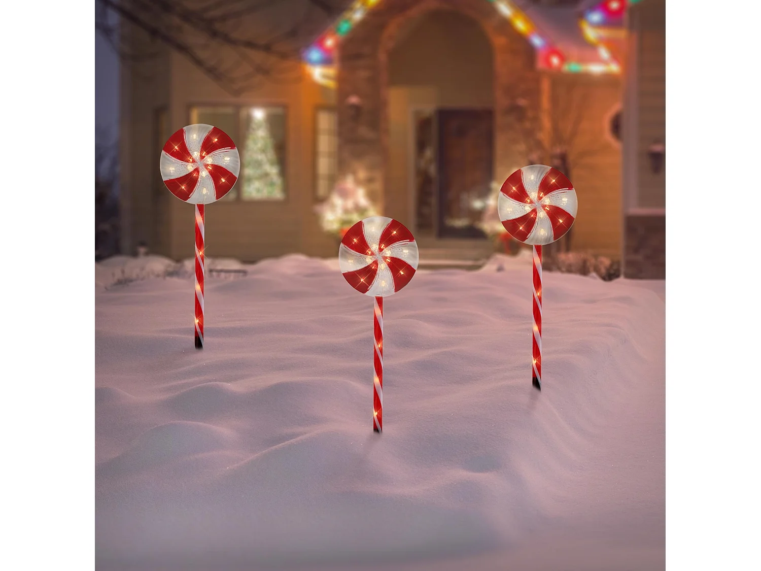 3 Piruletas navideñas luz LED 3m decorativas con temporizador función a pilas