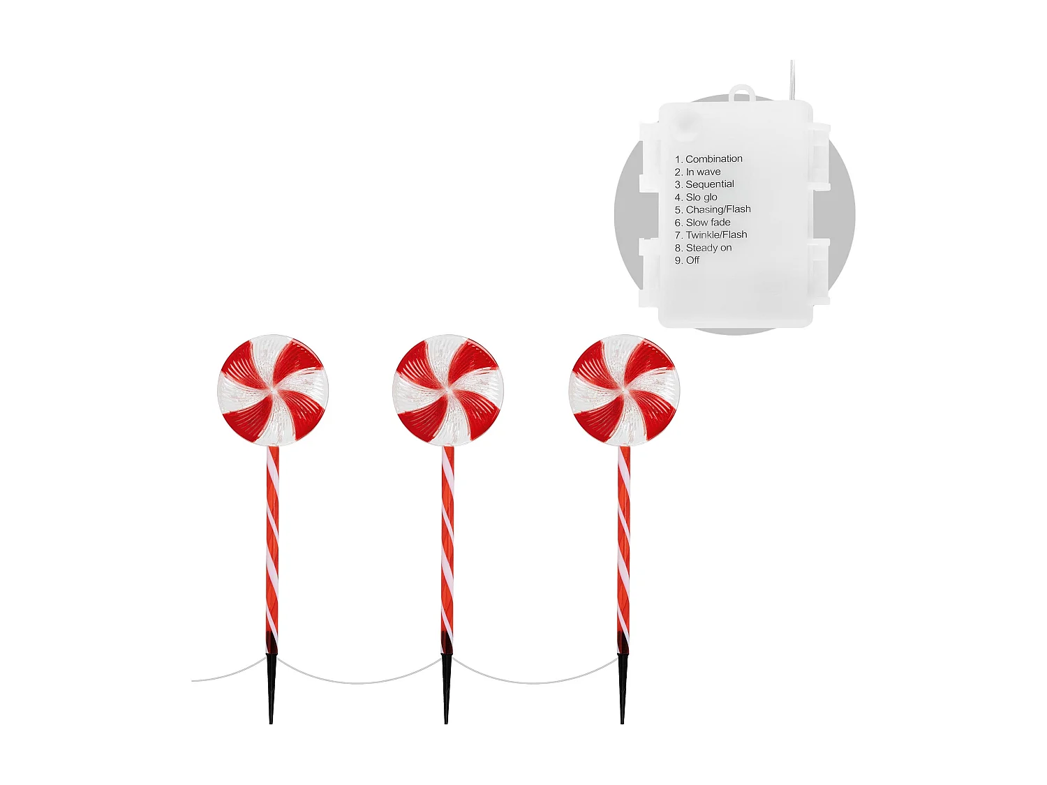 ECD Germany 3er Set LED Lollipop-Weihnachtsweg Aussen, 60LED 3m, Batteriebetrieben, Timer, Lutscher Weihnachtsbeleuchtung Gartenleuchte Zuckerstangen