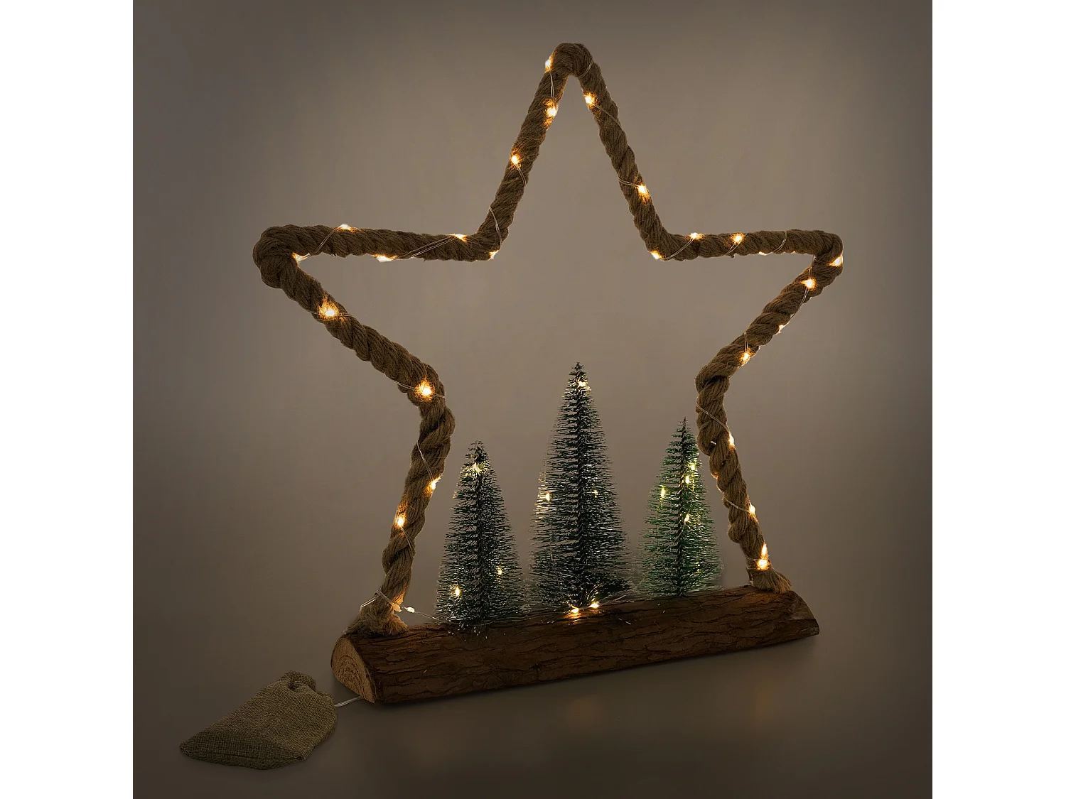 Estrella navidad colgante con 3 abetos 45 LEDs copo nieve decoración navideña