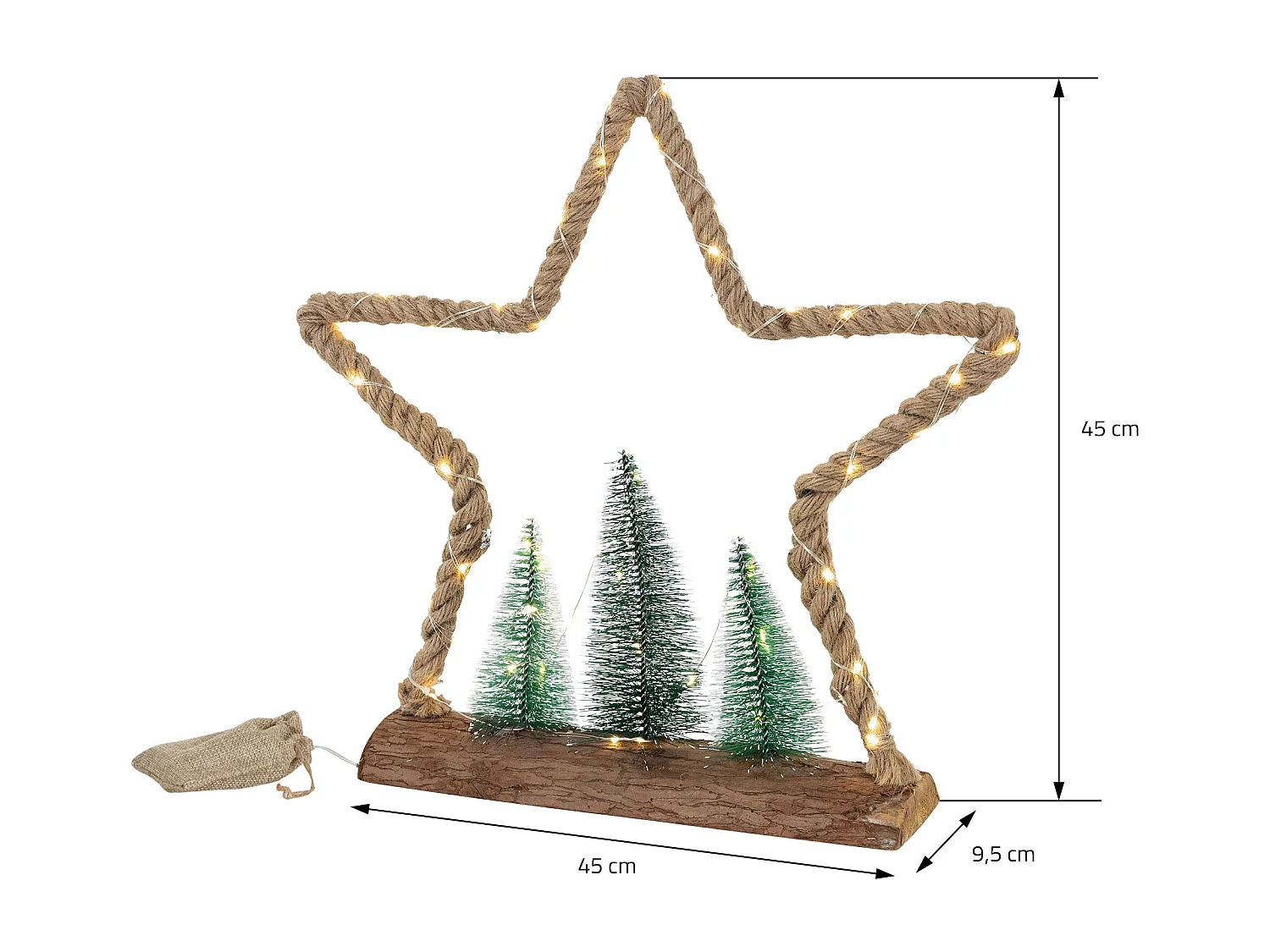 Estrella navidad colgante con 3 abetos 45 LEDs copo nieve decoración navideña