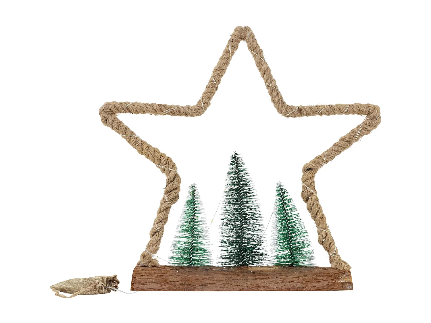 Stella di Natale di juta con 3 abeti 45 LED bianco caldo decorazione ornamento