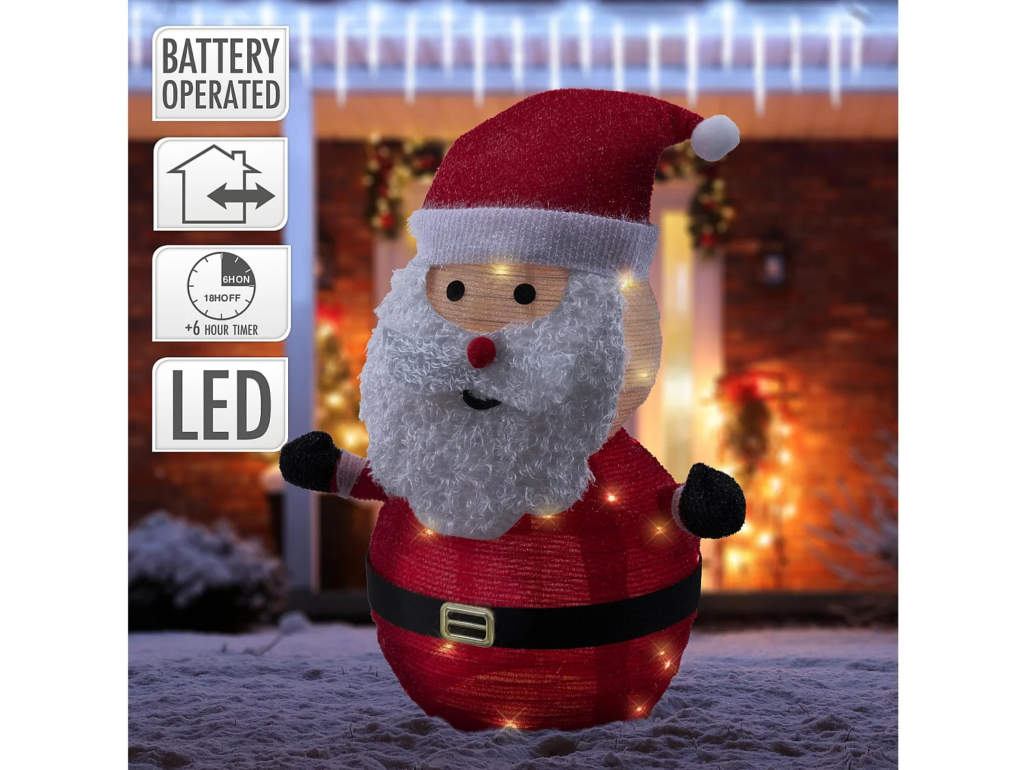 Decoración navideña Papá Noel 68 cm con luces LED figura para interior/exterior