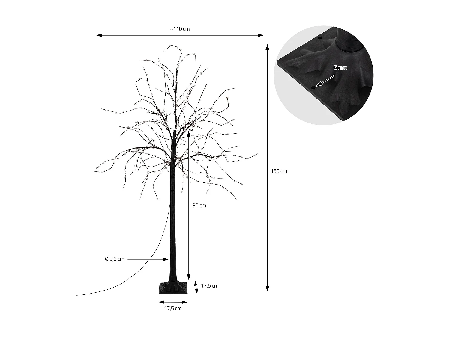 Albero decorativo di Natale luminoso 600 LED a forma di stella rami flessibili
