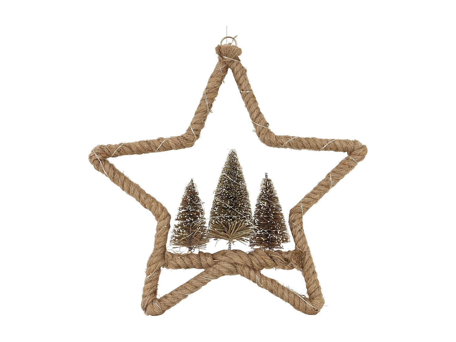 LED Étoile de jute avec 3 sapins décoration lumineuse de Noël suspendue 40 cm