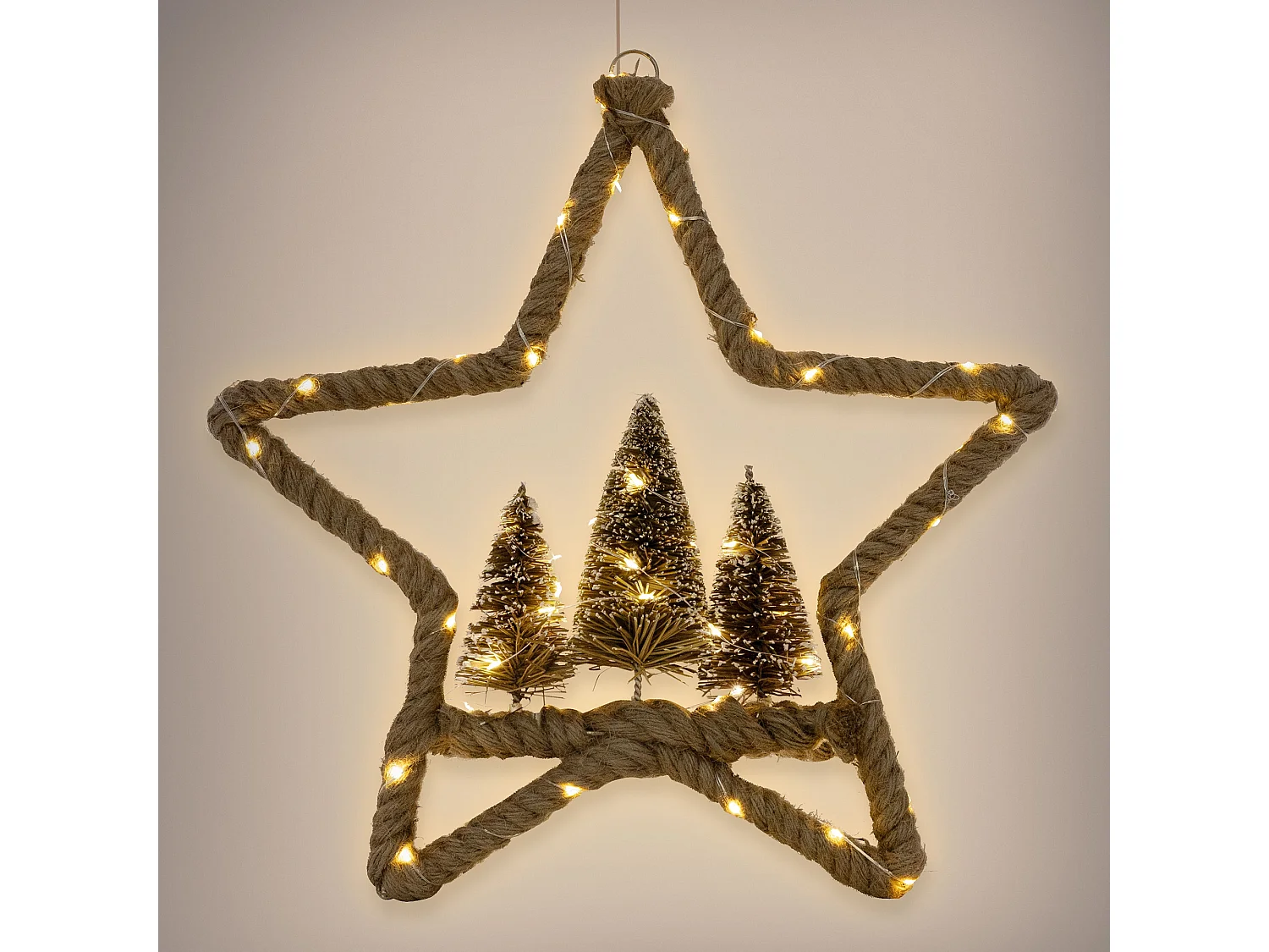 LED Étoile de jute avec 3 sapins décoration lumineuse de Noël suspendue 40 cm