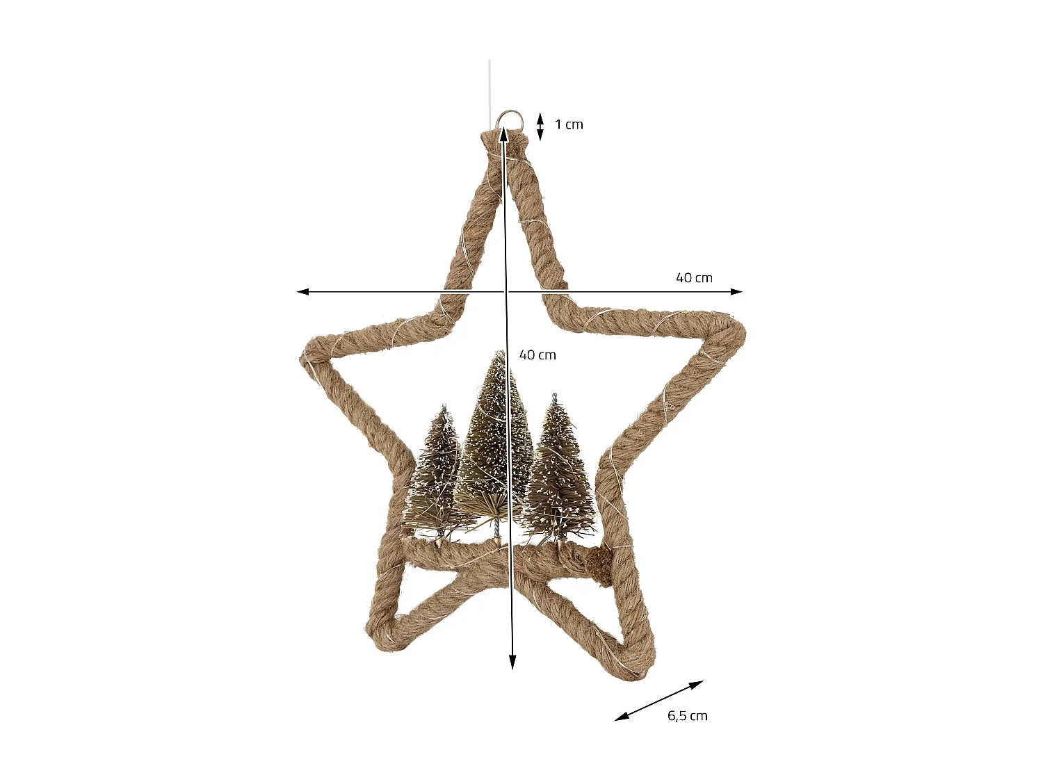 LED Étoile de jute avec 3 sapins décoration lumineuse de Noël suspendue 40 cm