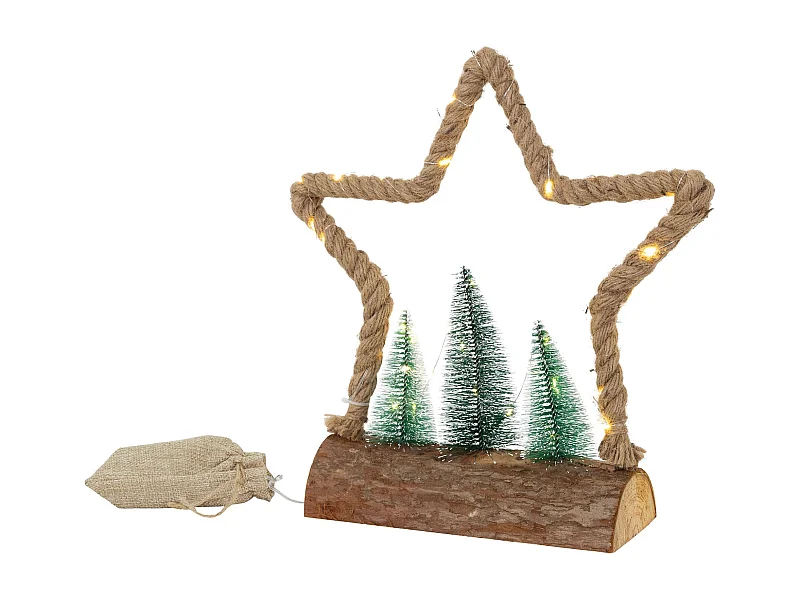 Estrella navidad colgante con 3 abetos 30 LEDs copo nieve decoración navideña