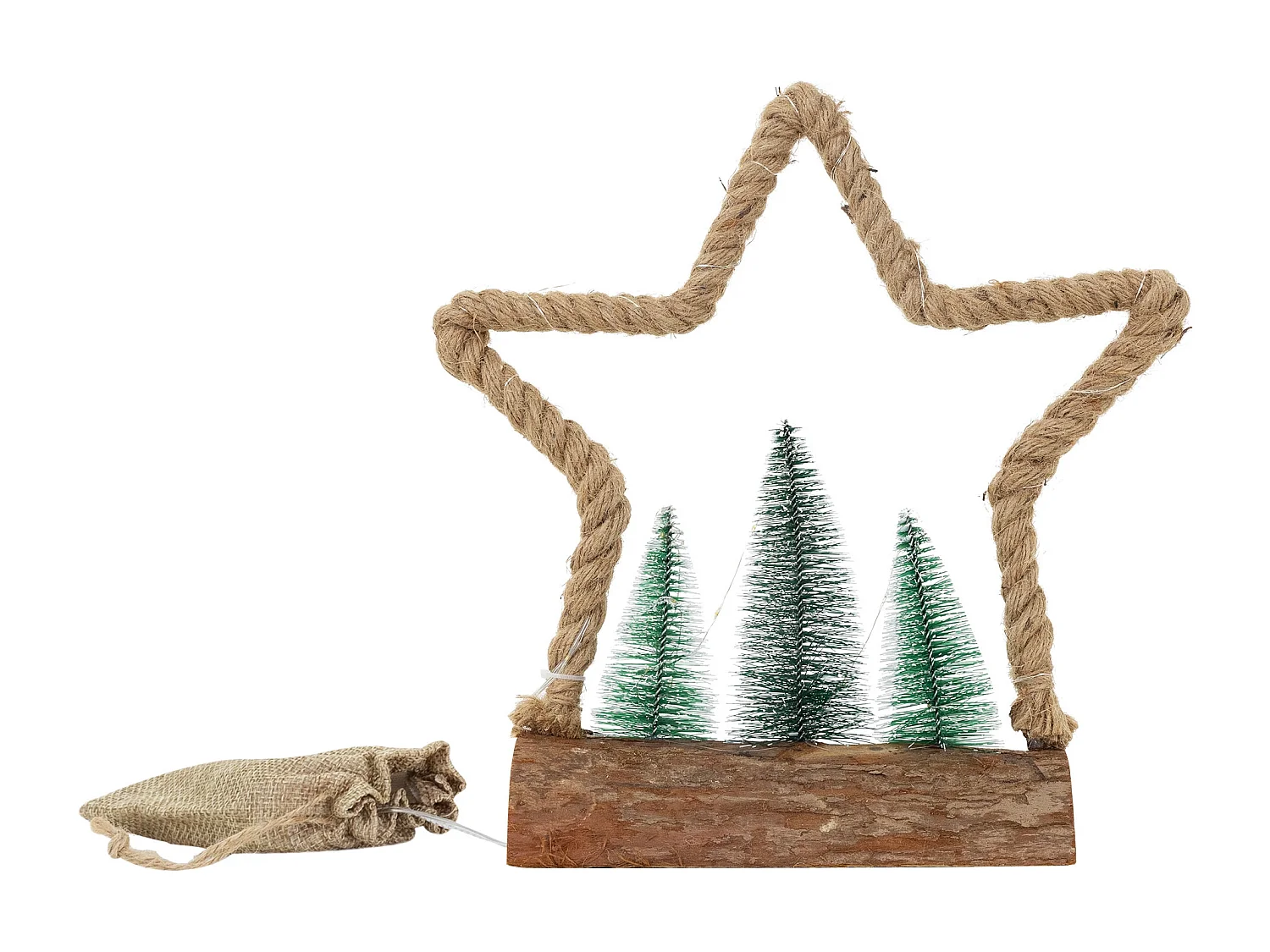 Estrella navidad colgante con 3 abetos 30 LEDs copo nieve decoración navideña