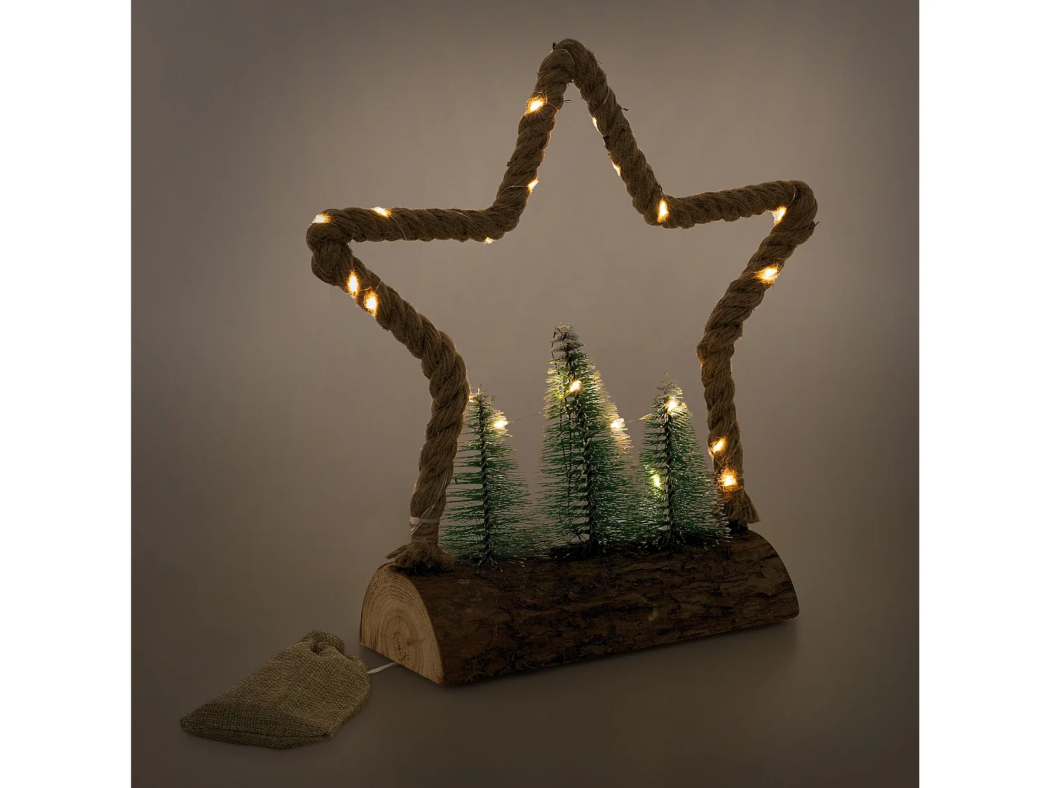 Estrella navidad colgante con 3 abetos 30 LEDs copo nieve decoración navideña
