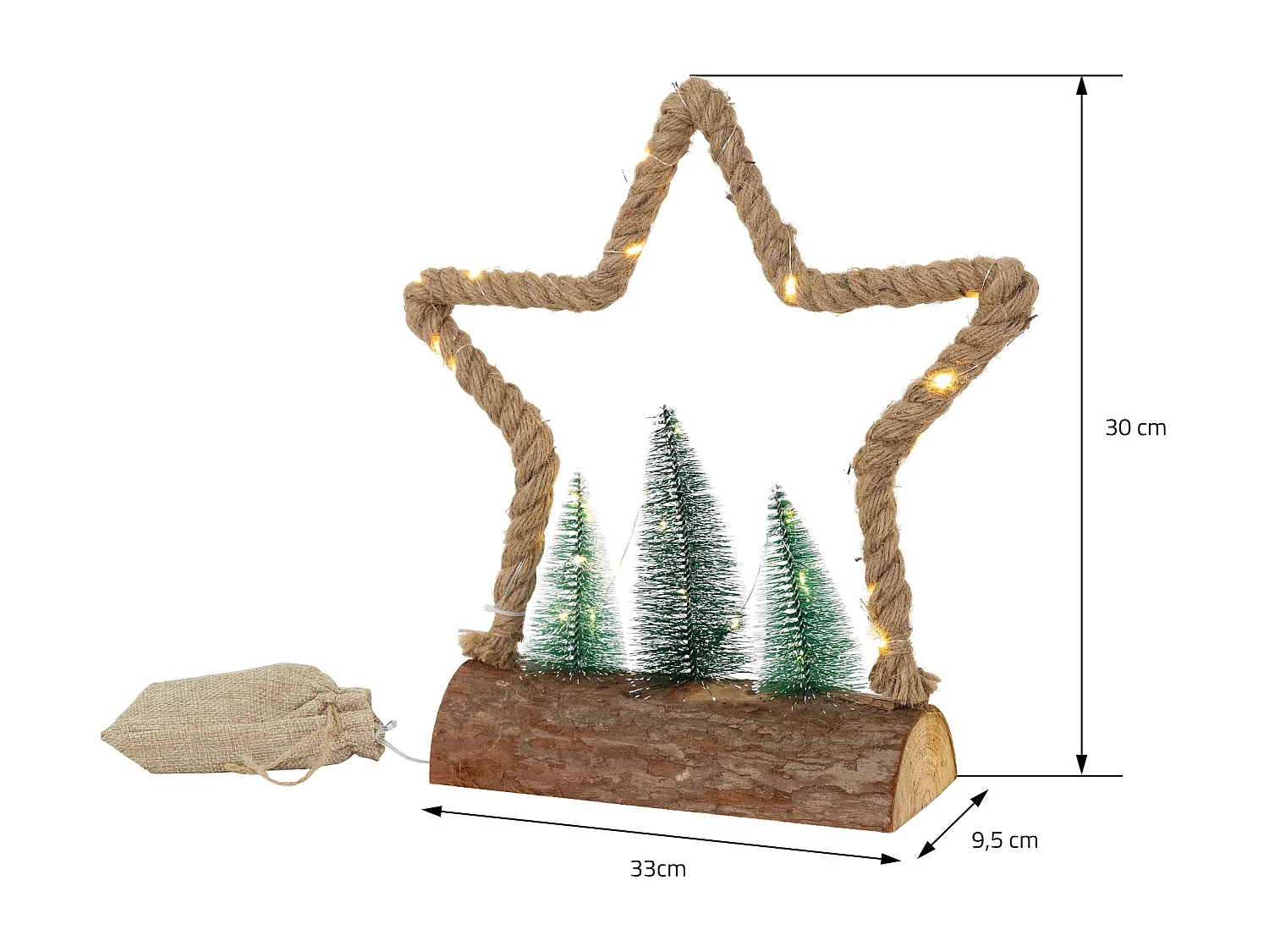 Estrella navidad colgante con 3 abetos 30 LEDs copo nieve decoración navideña