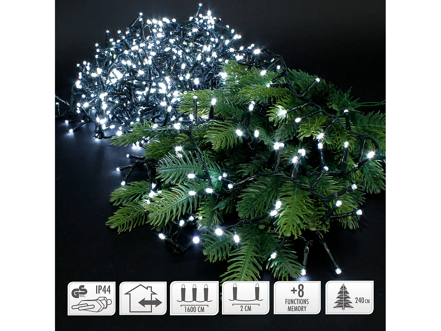 Guirlande lumineuse de Noël 800 LED cluster blanc froid intérieur/extérieur 16 m
