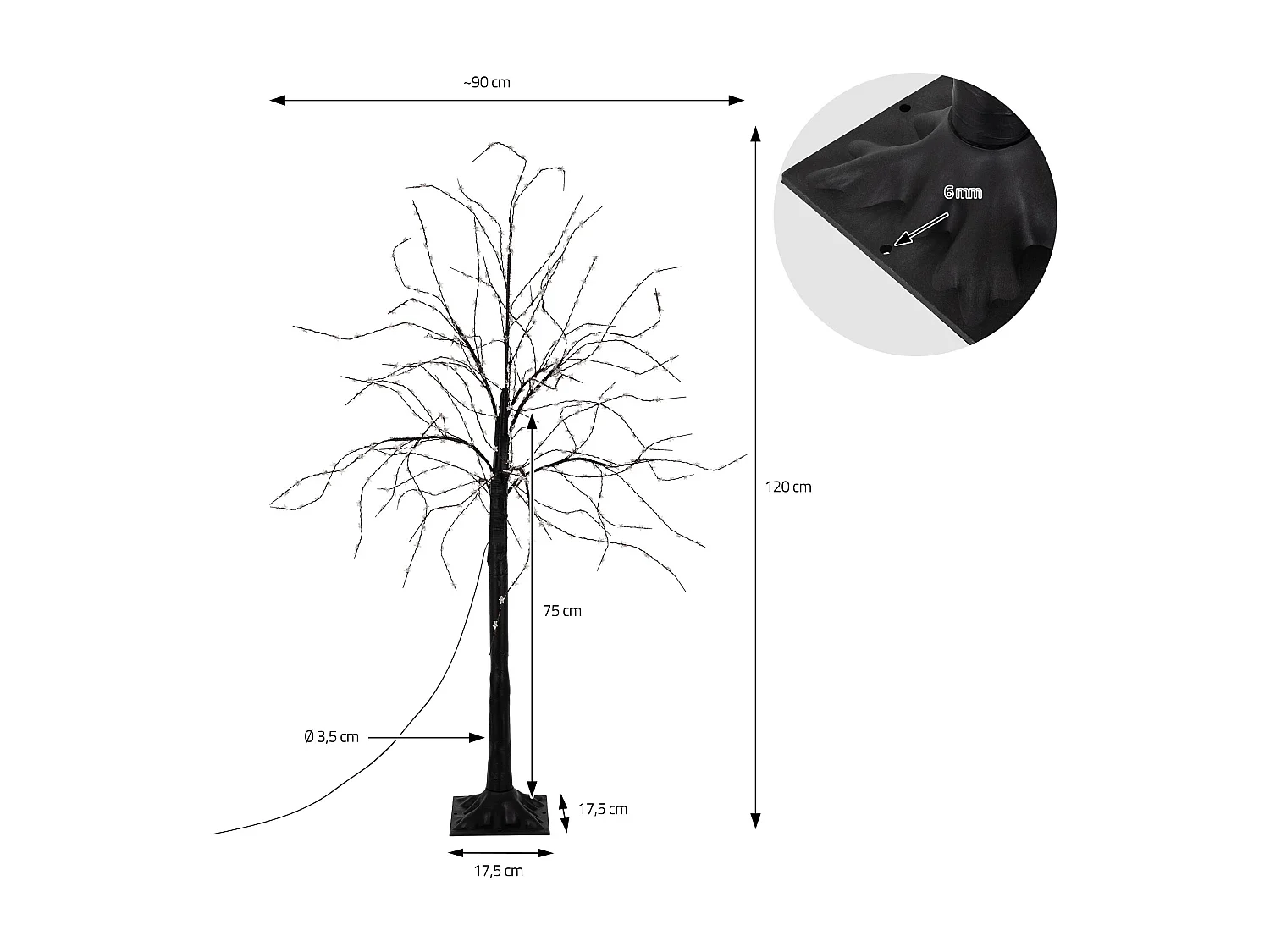 Árbol de navidad 120cm con luz LED cálida decoración para fiestas pino luminoso
