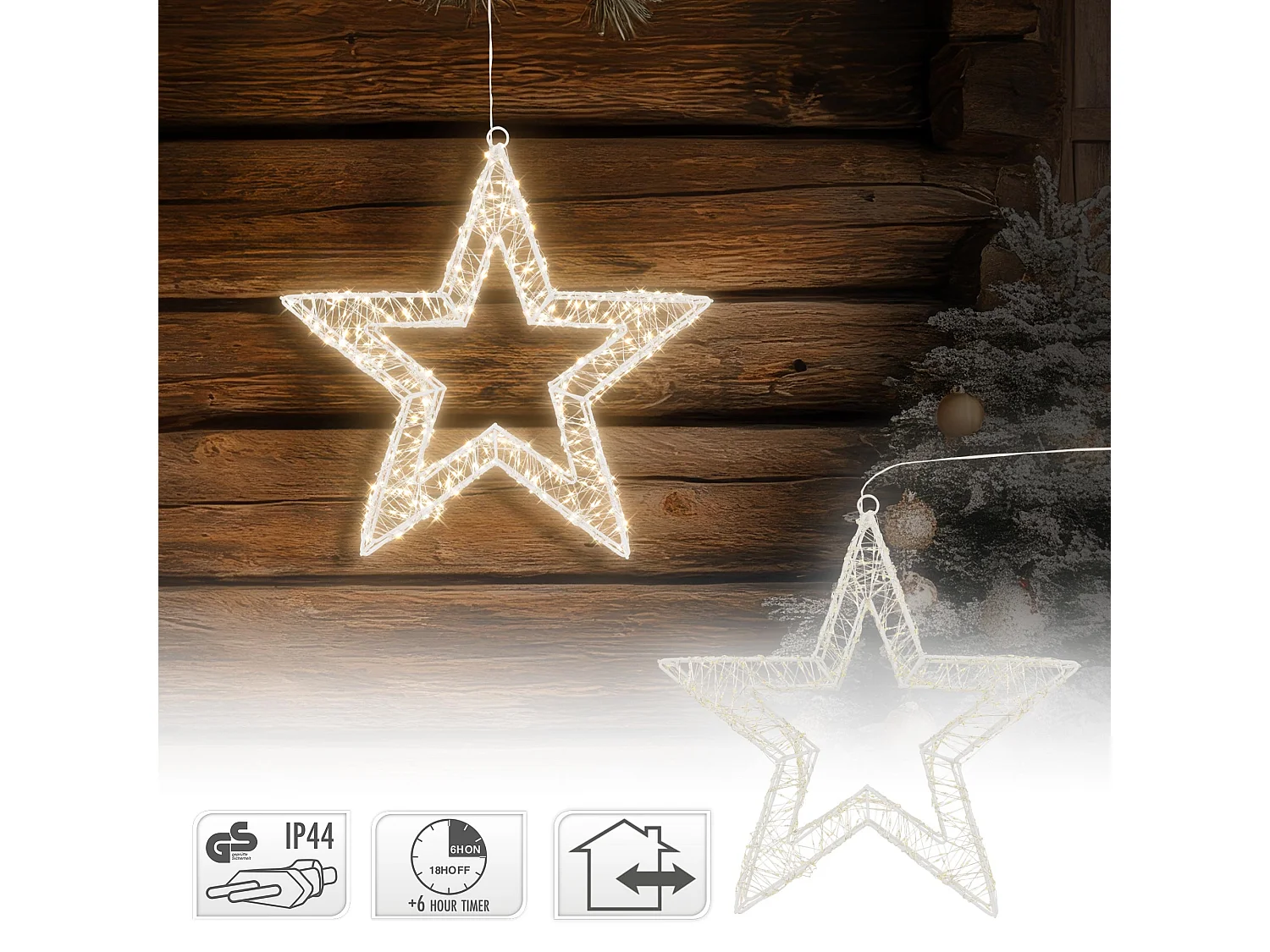 Étoile de Noël LED décoration éclairage lumineuse minuterie  IP44 blanc 50 cm