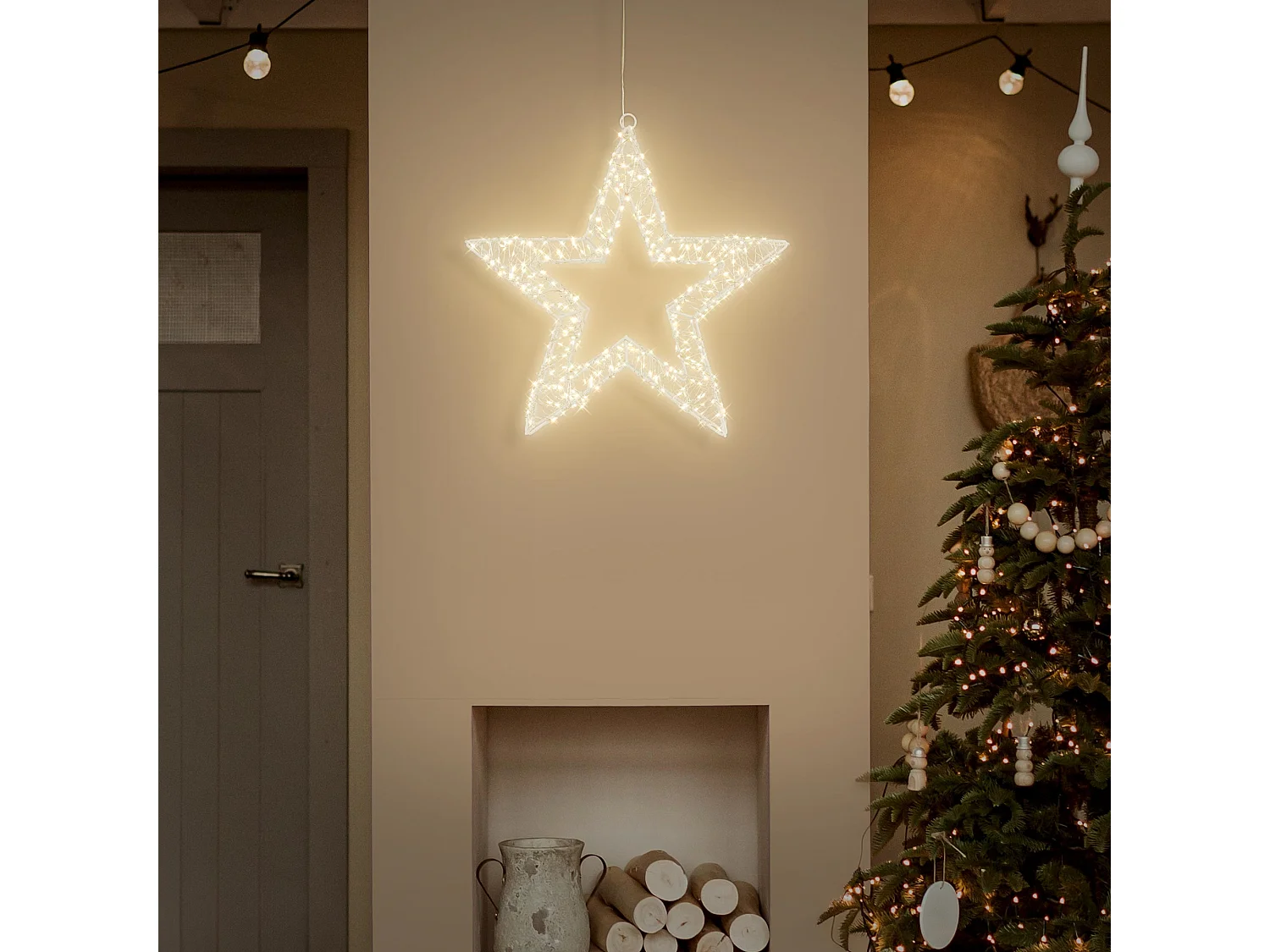Étoile de Noël LED décoration éclairage lumineuse minuterie  IP44 blanc 50 cm