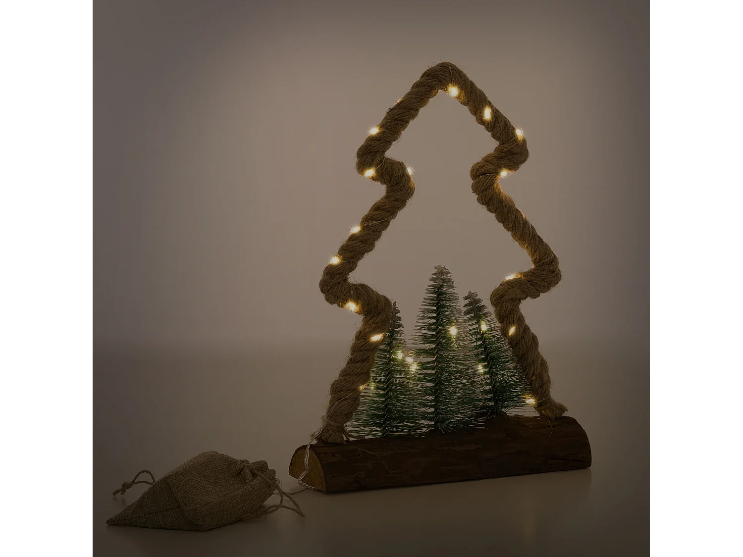 Albero di juta illuminazione a LED ornamento Natale 30 LED bianco caldo 3 abeti