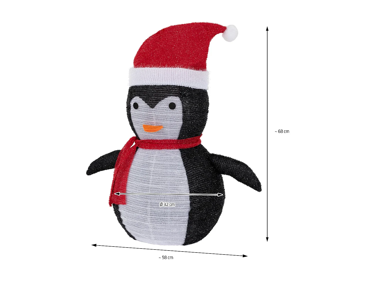 Pingouin de Noël LED décoration avec bonnet écharpe 68cm figurine d'hiver jardin