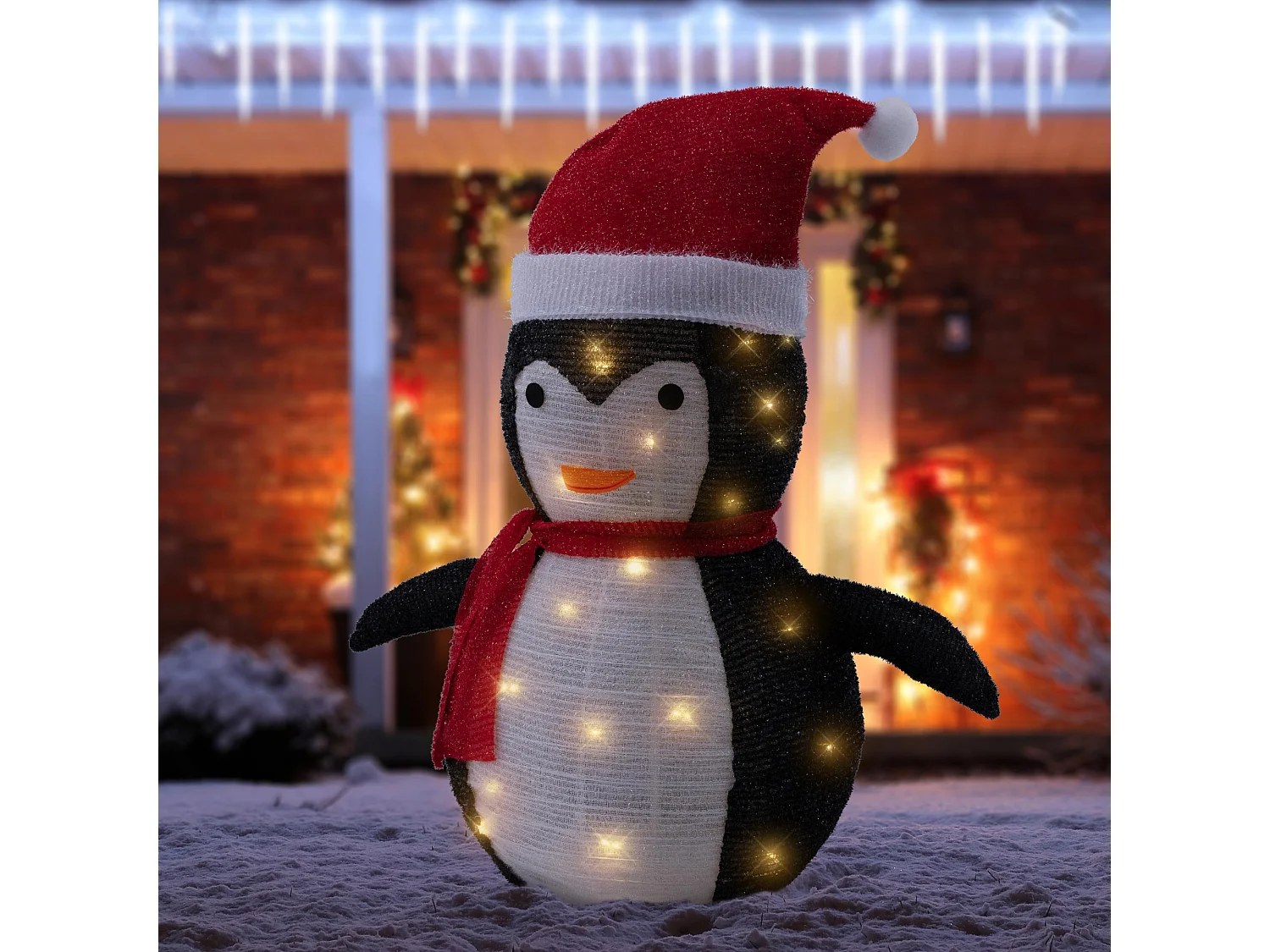 Pinguino di Natale LED con cappello e sciarpa 68 cm figurina giardino d'inverno