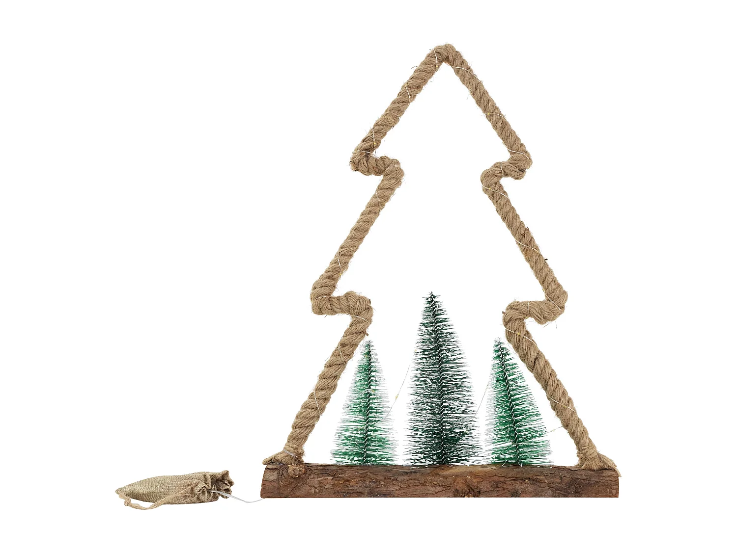 Árbol de yute con 3 abetos iluminación 45LED decoración interior navidad a pilas