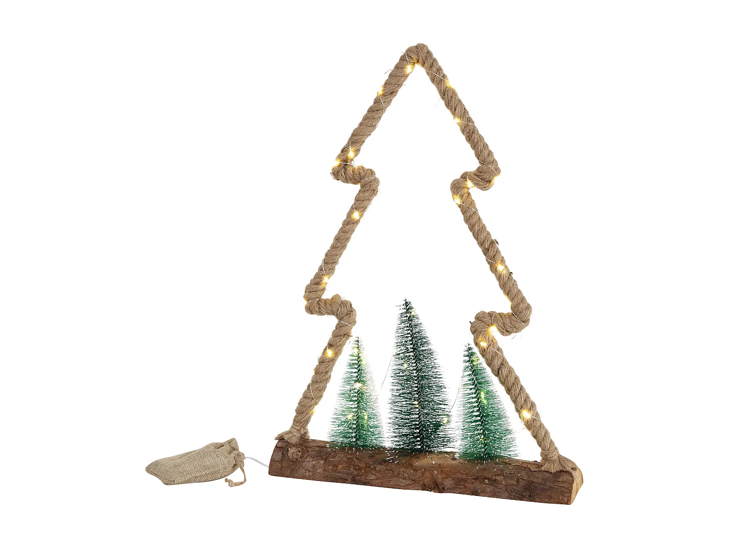 Albero di juta con illuminazione a LED di Natale con 45 LED 3 abeti bianco caldo