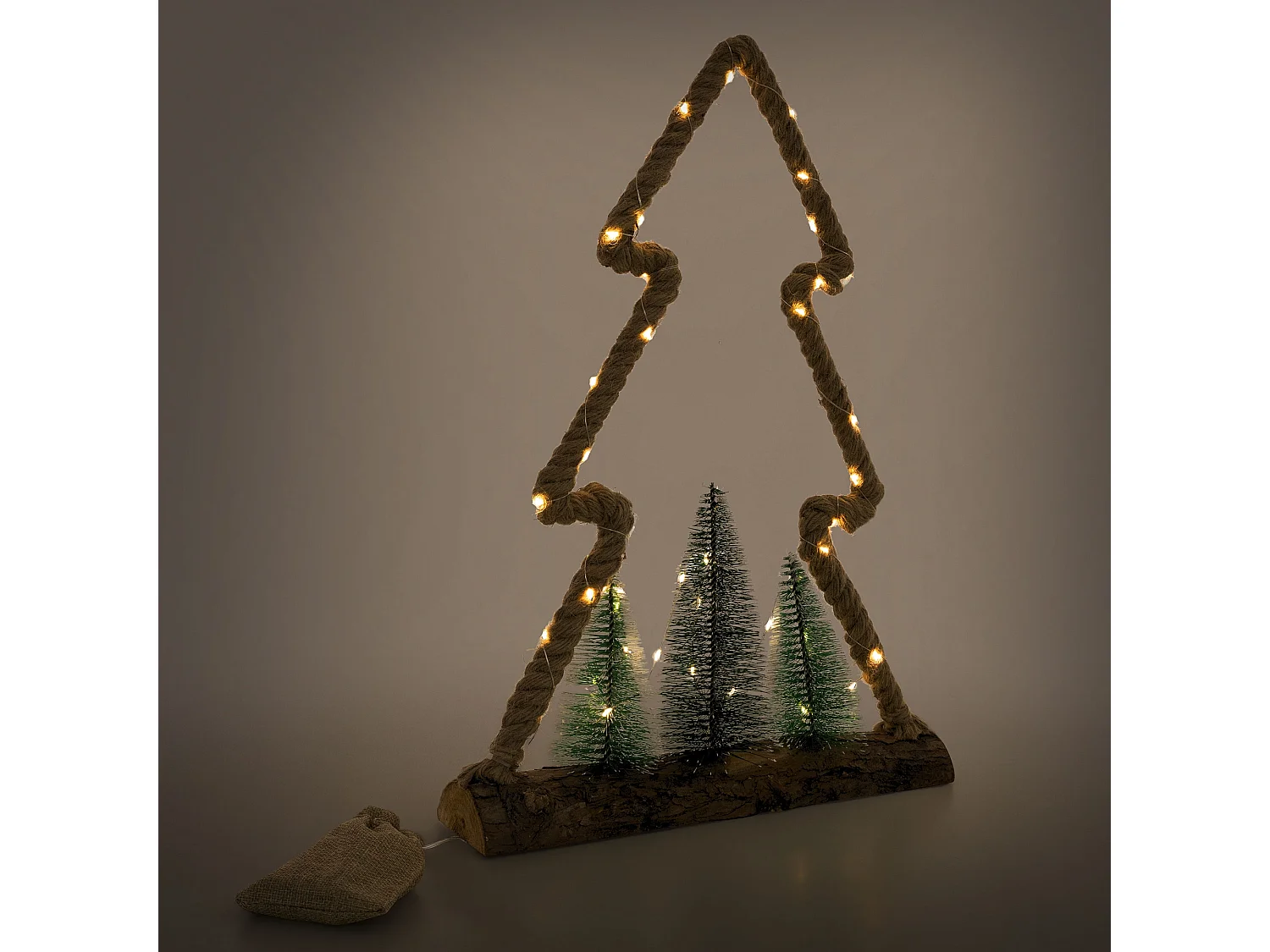 Albero di juta con illuminazione a LED di Natale con 45 LED 3 abeti bianco caldo