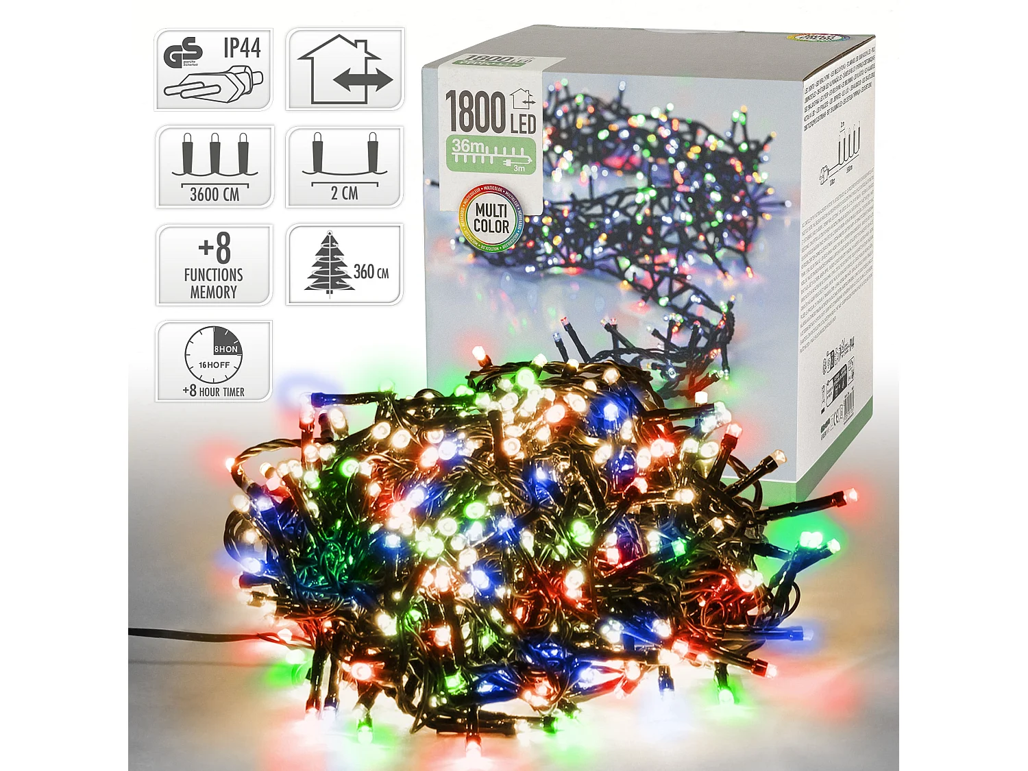 ECD Germany LED Cluster Lichterkette Bunt 36m, 1800LED, 8 Modi, Timer, Weihnachtsbeleuchtung Innen/Außen Wetterfest, Weihnachtsbaum Deko Beleuchtung