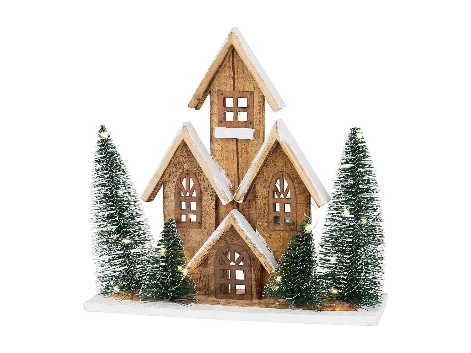 Maison de Noël LED décoration d'hiver en bois lumière blanc chaud sans piles