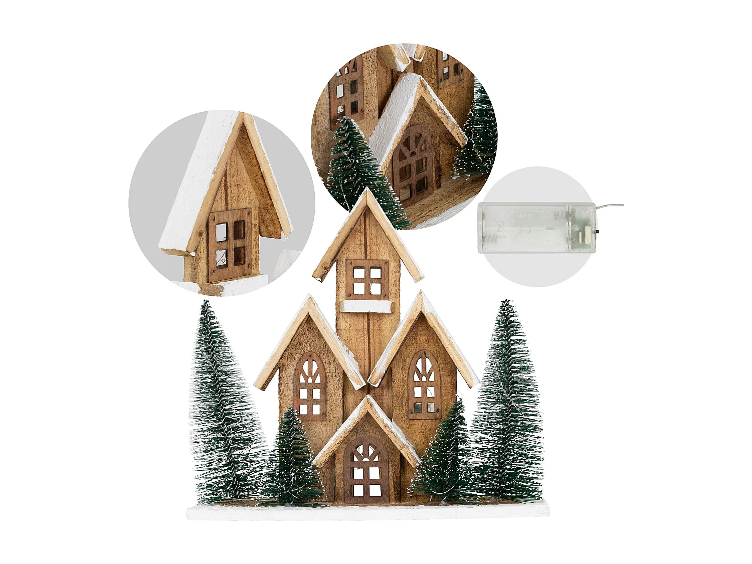 Maison de Noël LED décoration d'hiver en bois lumière blanc chaud sans piles