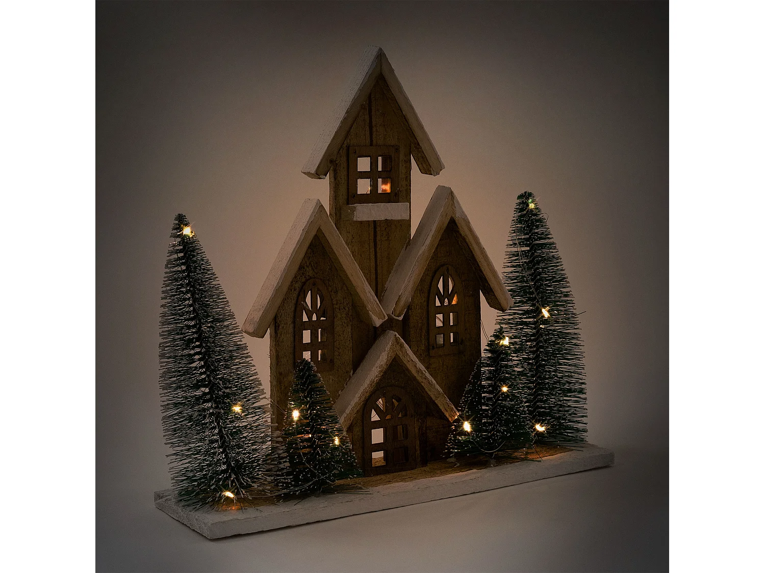 Maison de Noël LED décoration d'hiver en bois lumière blanc chaud sans piles