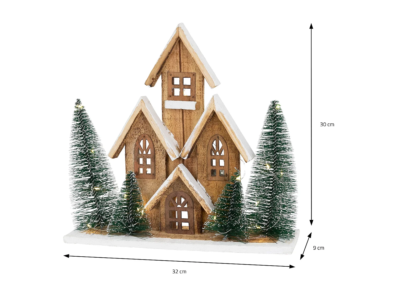 Maison de Noël LED décoration d'hiver en bois lumière blanc chaud sans piles