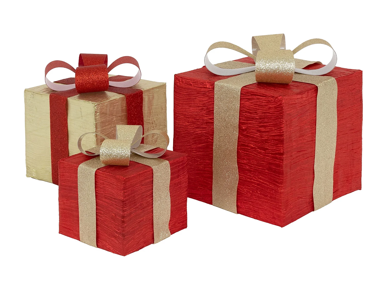 Set decorativo de 3 cajas de regalo con luces 90 LEDs rojo dorado para navidad