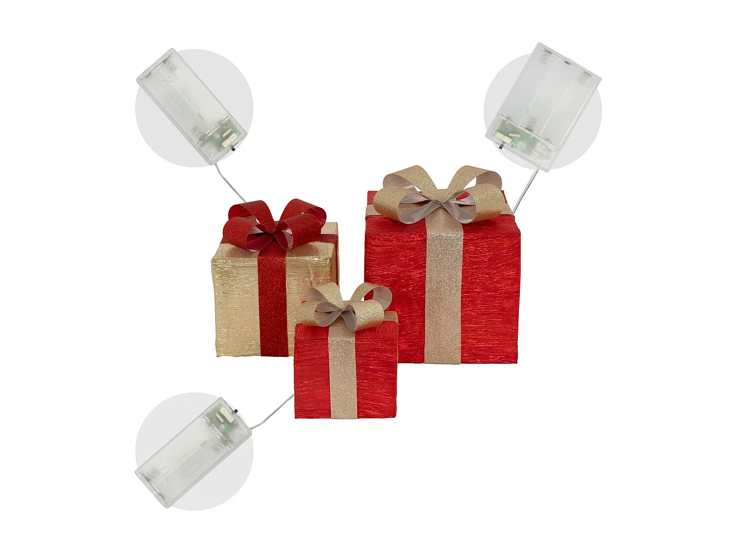 Set decorativo de 3 cajas de regalo con luces 90 LEDs rojo dorado para navidad