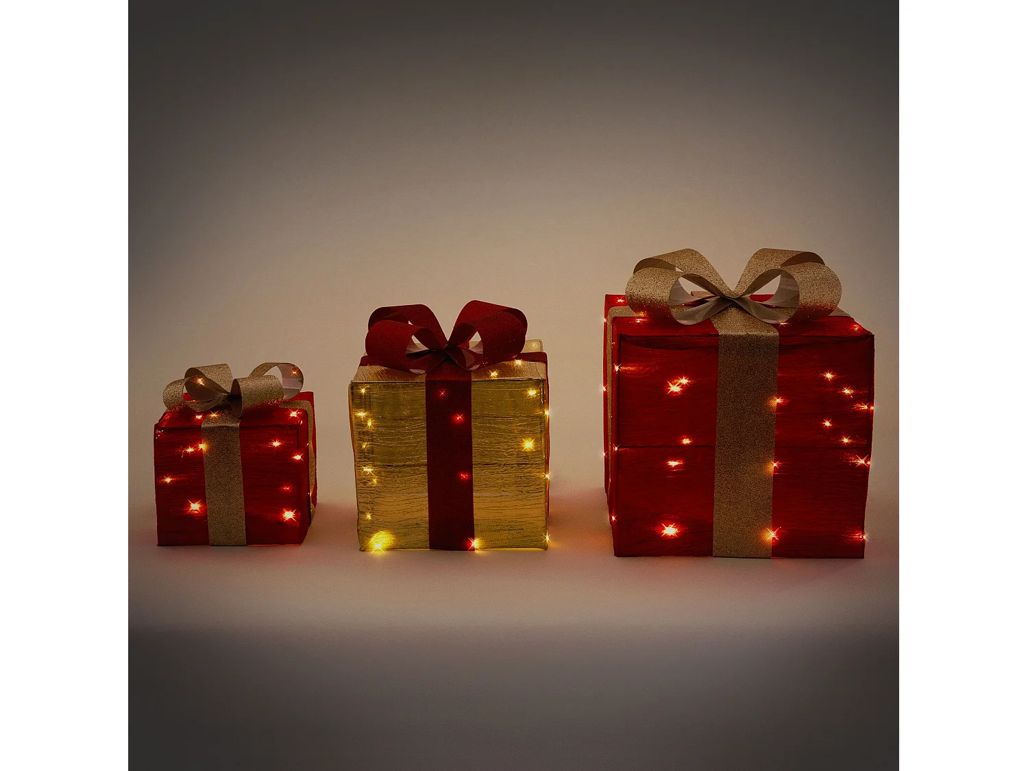 Lot de 3 boîtes cadeaux LED ornement décoration lumière blanc chaud minuterie