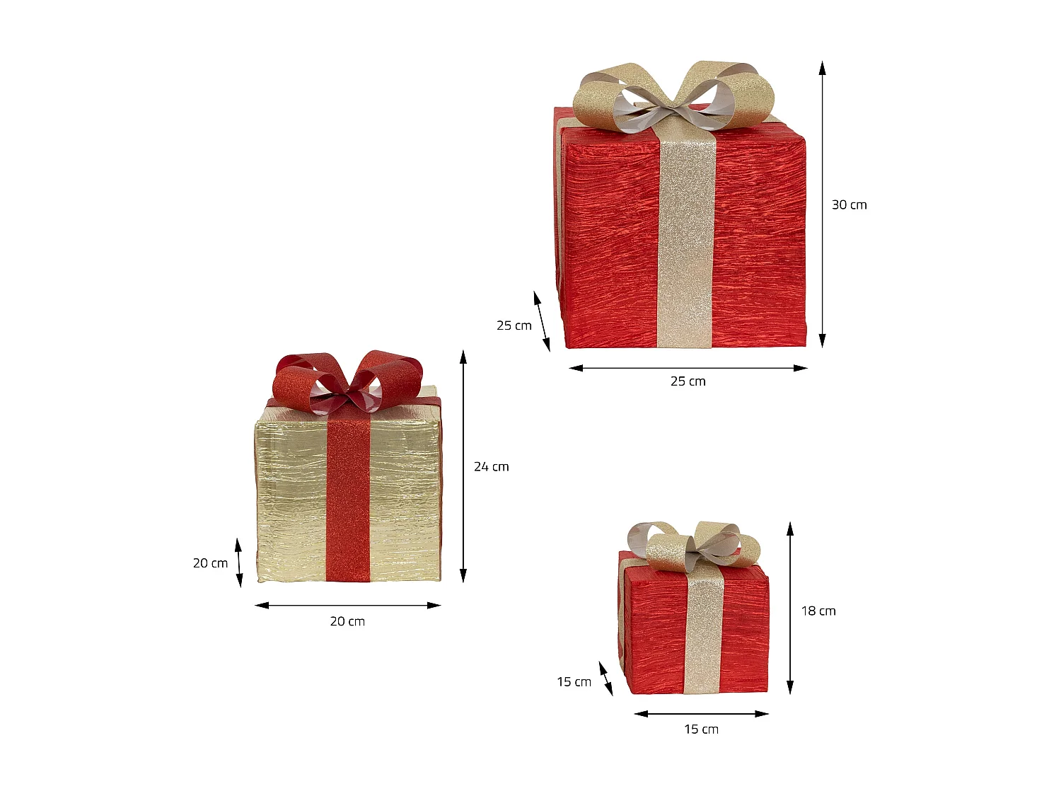 Lot de 3 boîtes cadeaux LED ornement décoration lumière blanc chaud minuterie