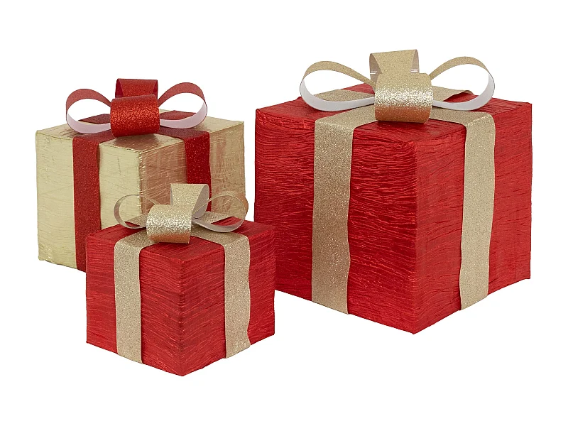 Lot de 3 boîtes cadeaux LED ornement décoration lumière blanc chaud minuterie